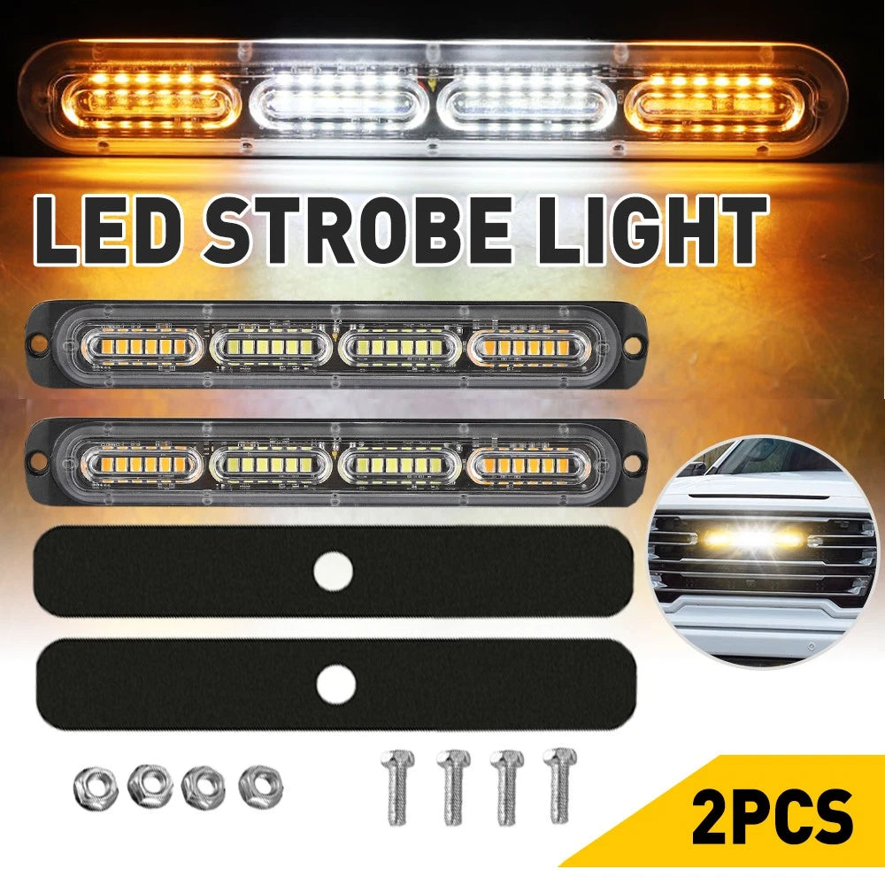 2x 18 Flashing LED Amber/White Strobe Marker Light Flashing Light Bar Car 12V EA 6B93BC-57