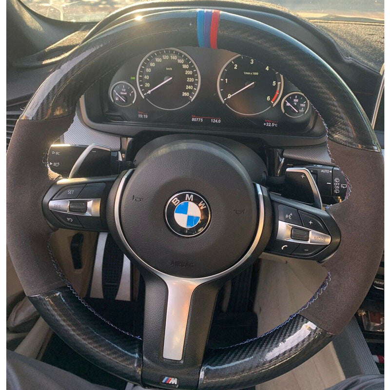 Carbon Fiber&Suede Leather Steering Wheel Hand Sewing Wrap Cover Fit For BMW F33