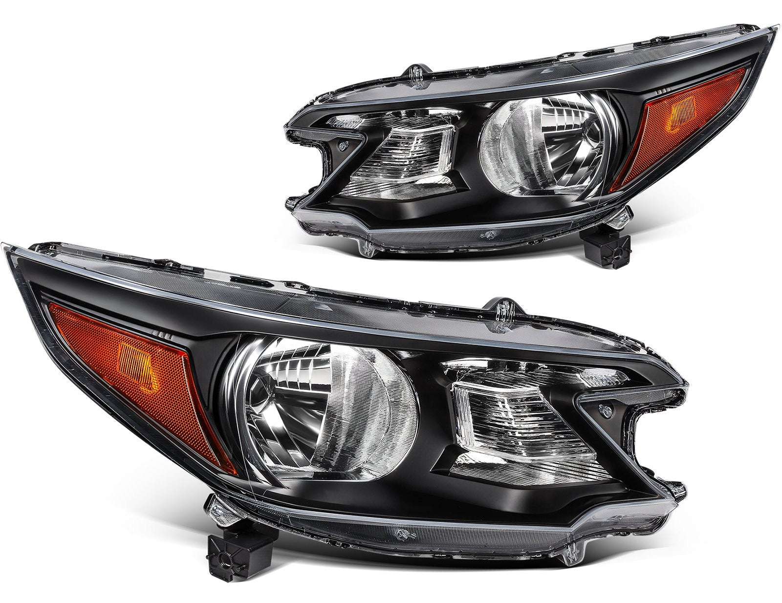 Pair Halogon Headlights Assembly For 2012-2014 Honda CR-V CRV 2.4L Black Amber 6B93BC-57