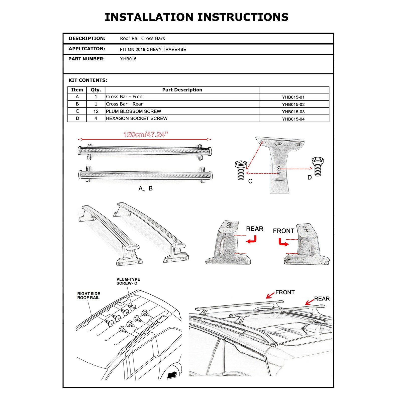 Black Roof Rack Cross Bar Luggage Carrier For 2018-2021 Chevy Chevrolet Traverse 6B93BC-57