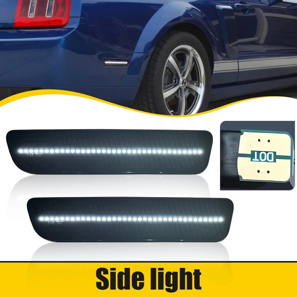 For 2005-2009 Ford Mustang LED Rear Bumper Side Marker Lights Smoked Lens White 6B93BC-57
