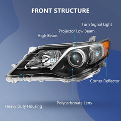 ECCPP Headlights Assembly For Toyota Camry 2.5L 3.5L 2012-2014 Pair Black Amber 6B93BC-57