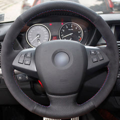 Top Leather Steering Wheel Hand-stitch on Wrap Cover For BMW X5 E70 2007-2011