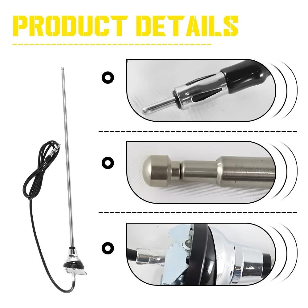Car Vintage Style 3 Section Flexible AM/FM Radio Antenna Support Round Base EOA 6B93BC-57