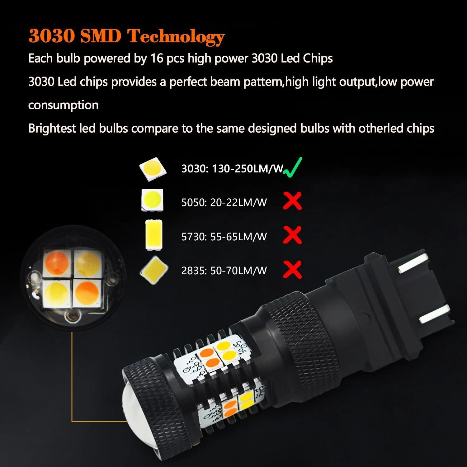 2X 3157 3457A White Amber Dual Color Switchback LED Turn Signal Light Bulb EA 6B93BC-57