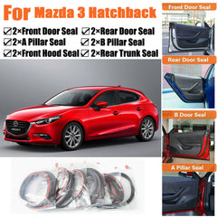 Rubber Seal Strips Weather Draft Wind Noise Reduction Kit For Mazda 3 Hatchback 6B93BC-57
