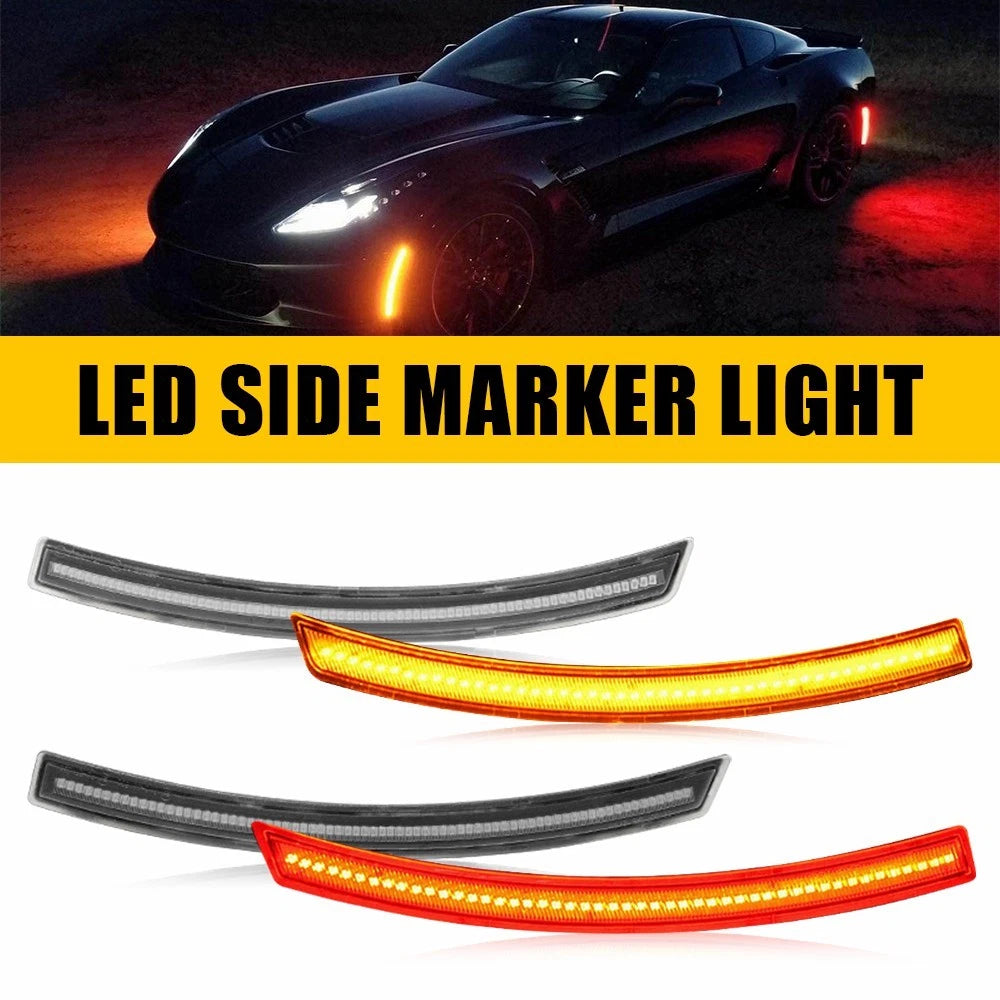 Set For 14-19 Chevy Corvette C7 Full LED Clear Turn Signal Side Marker Lights EA 6B93BC-57