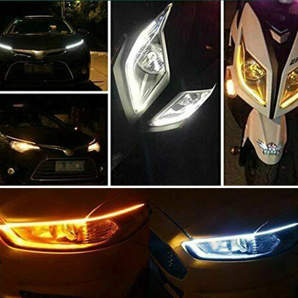 2x Flexible 60cm Car Switchback Headlight Tube LED Strip DRL Light Amber/White 6B93BC-57