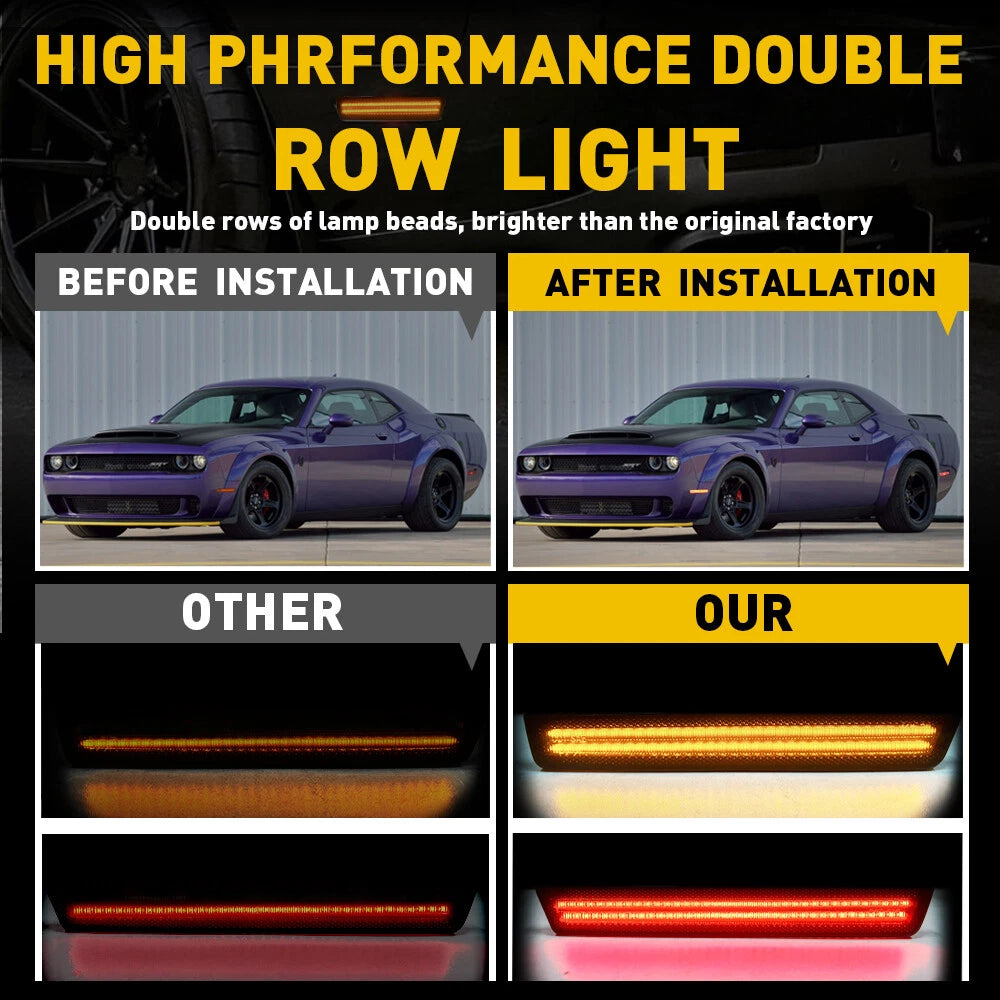 For 2015-22 Dodge Challenger Side LED Marker Fender Lights Amber&Red Front+Rear 6B93BC-57