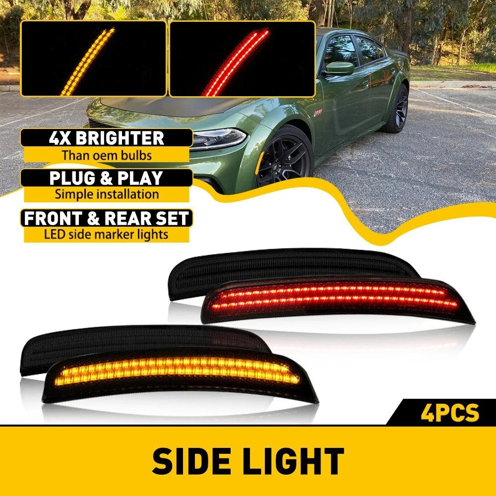 For Dodge Charger 2015-2021 Smoked Lens LED Side Marker Lights Front Rear 4PCS 6B93BC-57