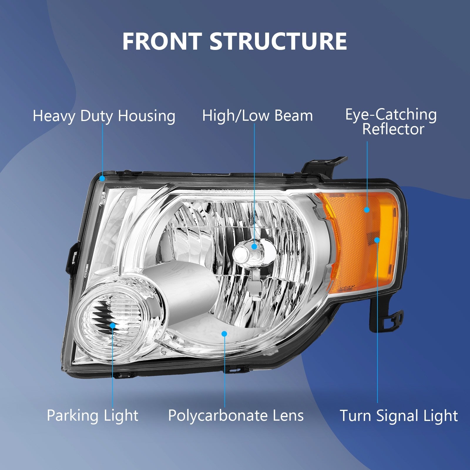 Pair Kit Halogen Headlights Assembly For 2008-2012 Ford Escape Chrome Amber 6B93BC-57