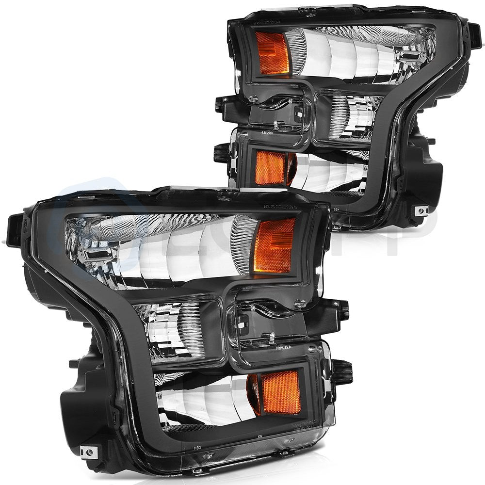 ECCPP Headlights Assembly For Ford F-150 F150 2015-2017 Pair Kit Black Amber 6B93BC-57