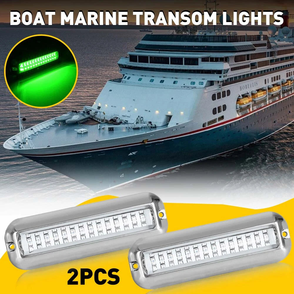 42 LED Green 316 Stainless Steel Underwater Boat Transom Marine Lights Pontoon 6B93BC-57