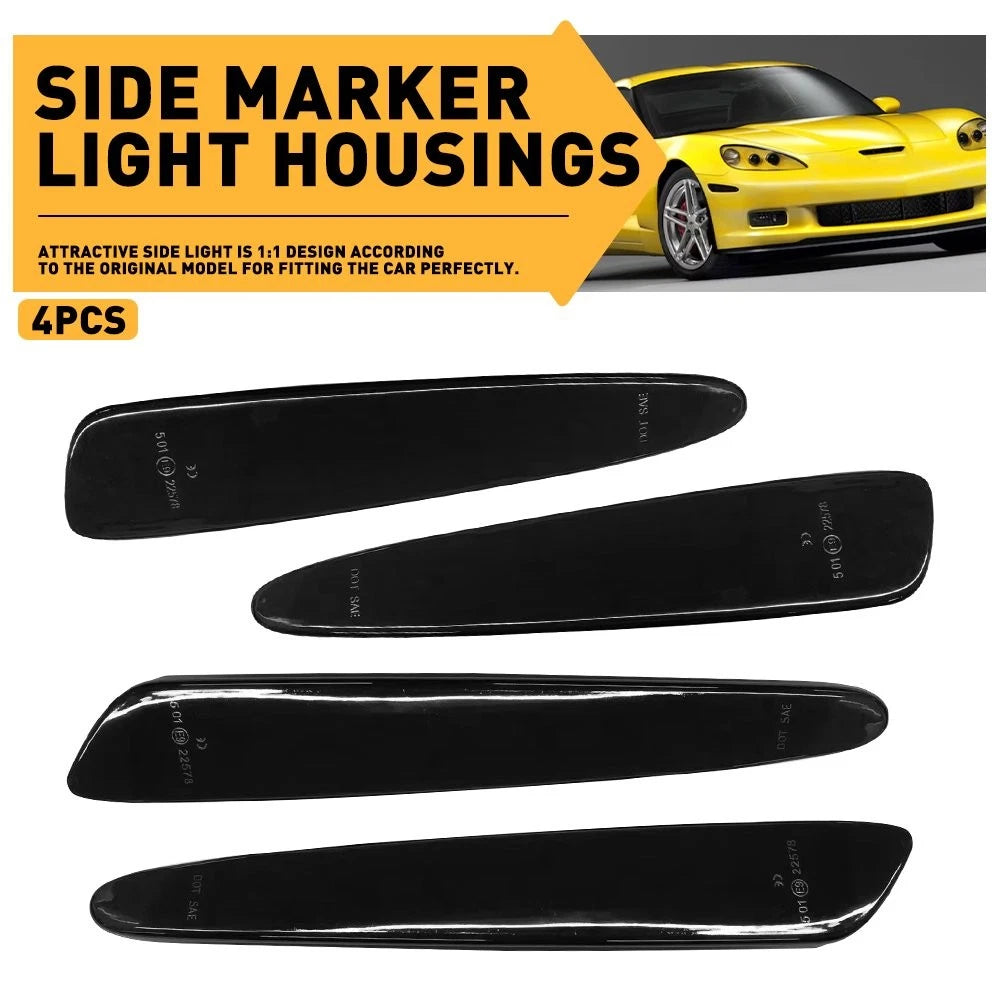 For 2005-2013 Chevy Corvette C6 Front & Rear Side Marker Light Smoke Lens 4pcs A 6B93BC-57