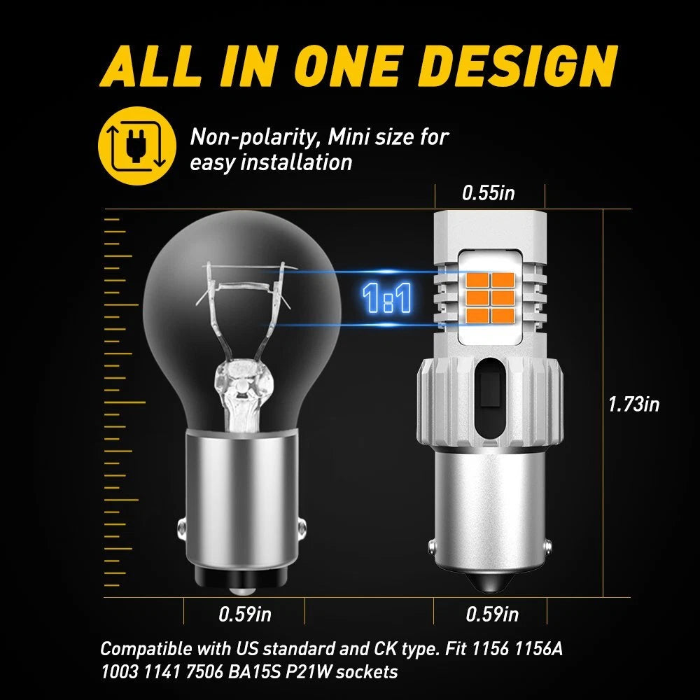2x AUXITO 1156 BA15S LED Amber Turn Signal Light Bulbs No Hyper Flash CANBUS EOA AUXITO