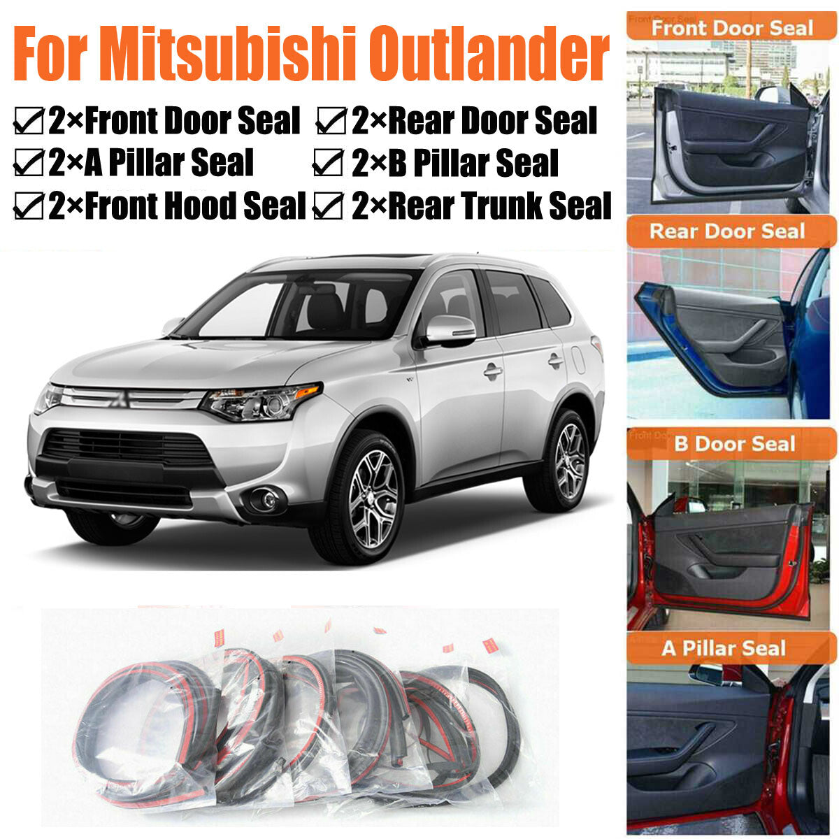 Door Rubber Seal Strips Draft Wind Noise Reduction Kit For Mitsubishi Outlander
