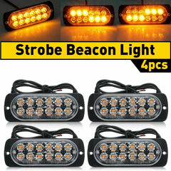 4PCS 12LED Amber Truck Flashing Car Beacon Warning Hazard Strobe Flash Light Bar 6B93BC-57