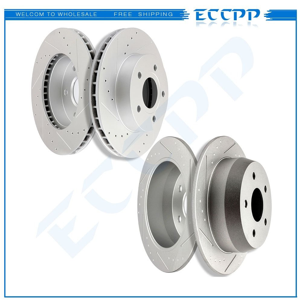 Front And Rear Drilled & Slotted Brake Rotors Kit For Grand Cherokee 1999 - 2004 KOEEP