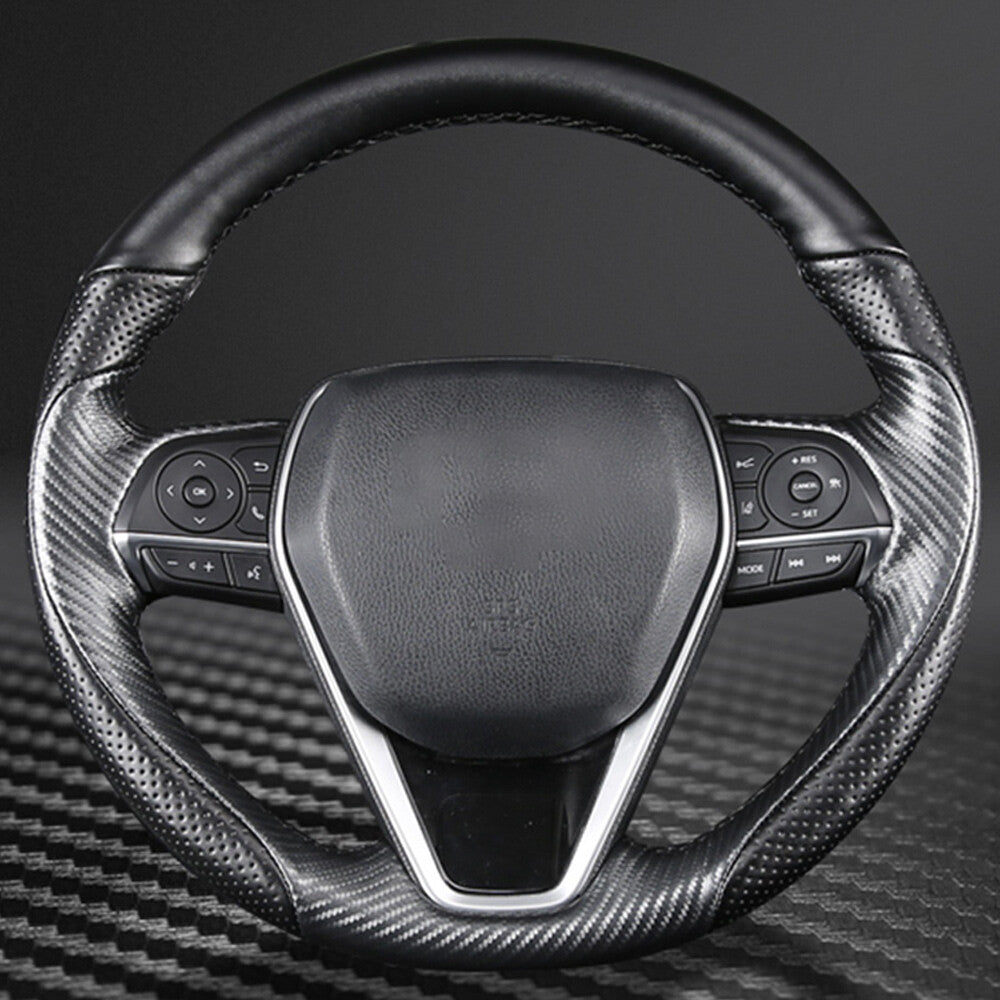 Carbon Fiber&Leather Steering Wheel Stitch on Wrap Cover For Toyota Camry 18-21