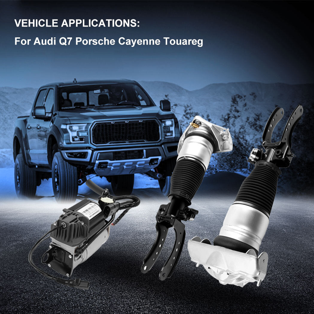 3PCS Front Air Suspension Shock + Compressor For Audi Q7 Porsche Cayenne Touareg 6B93BC-57