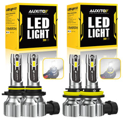 4x AUXITO 9005 H11 LED Combo Headlight Bulbs High Low Beam Kit Extremely White AUXITO