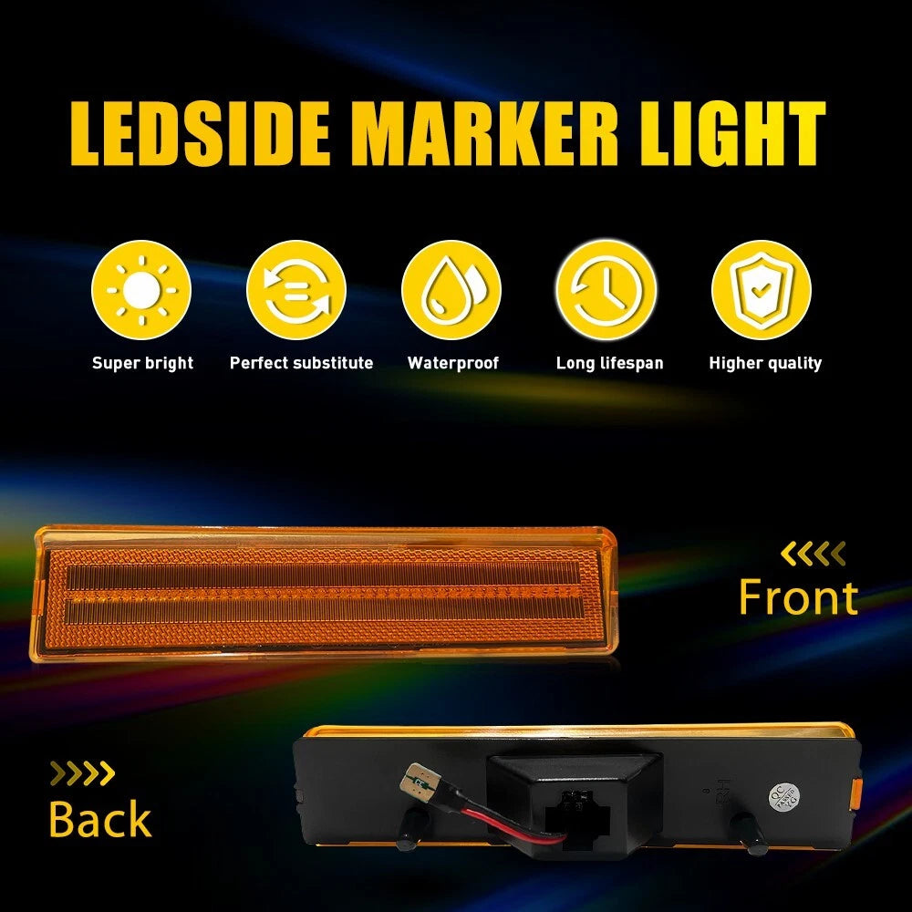 For 1980-86 Ford BRONCO F150 F250 F350 Front Side Amber Fender LED Marker Lights 6B93BC-57