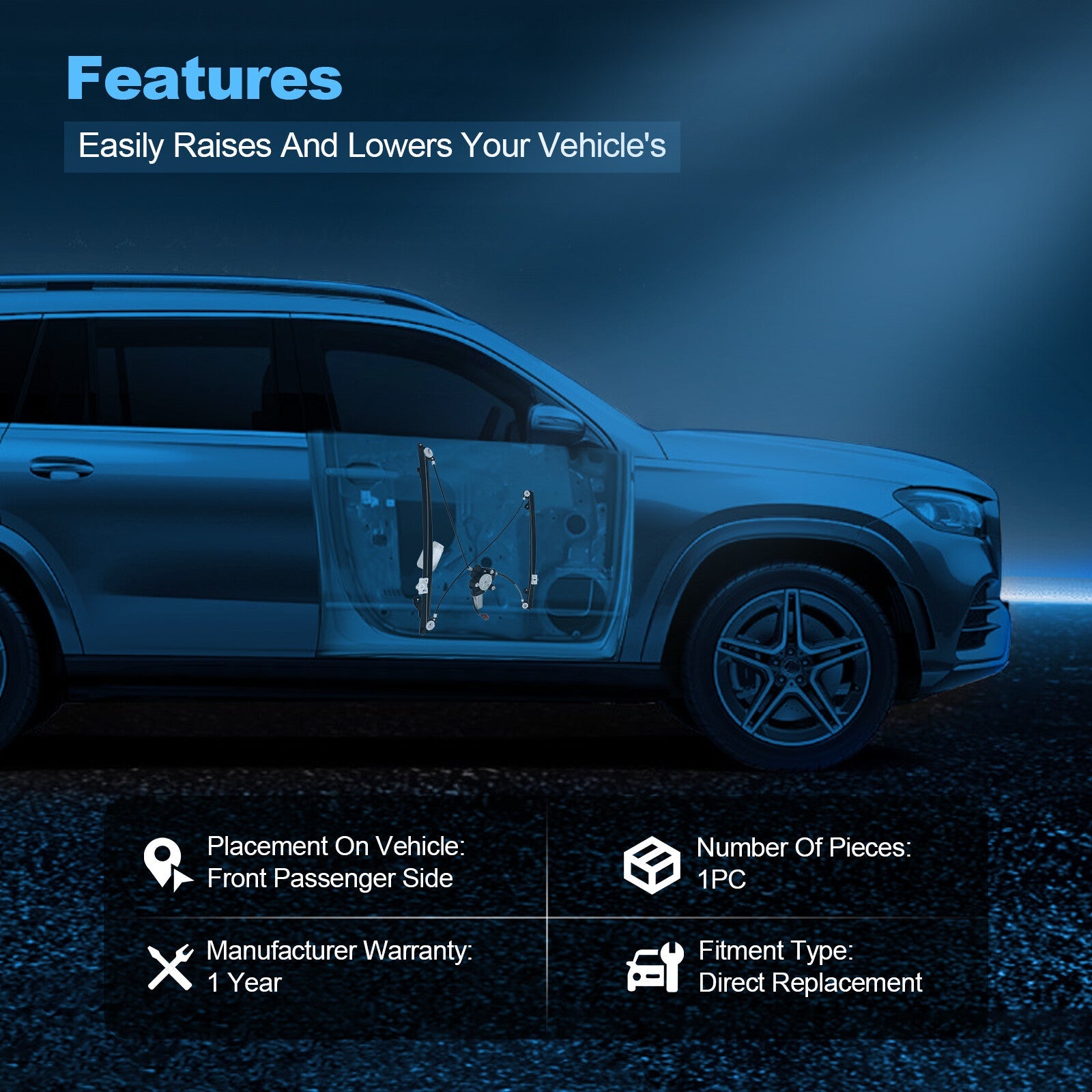 For 2001-03 Chrysler Town Country Front Right Power Window Regulator With Motor 6B93BC-57