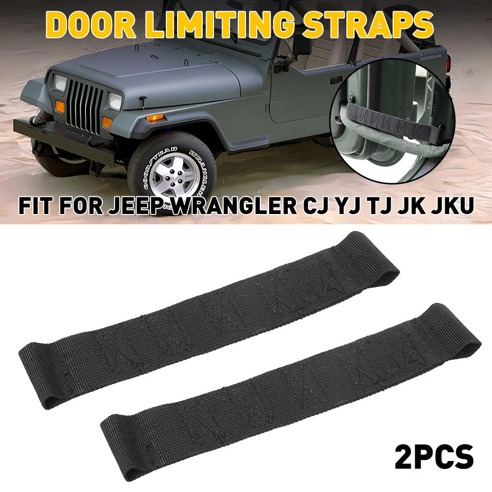 2X Duty Black Heavy Check Door Limiting Strap For Jeep Wrangler CJ YJ TJ JK JKU 6B93BC-57