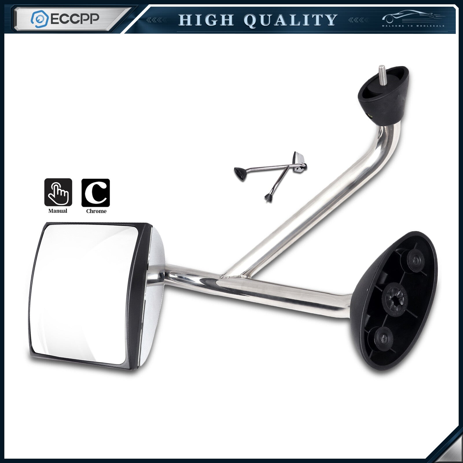 For 2002& International Prostar Chrome Hood Mirror w/Arm Right Passenger Side 6B93BC-57
