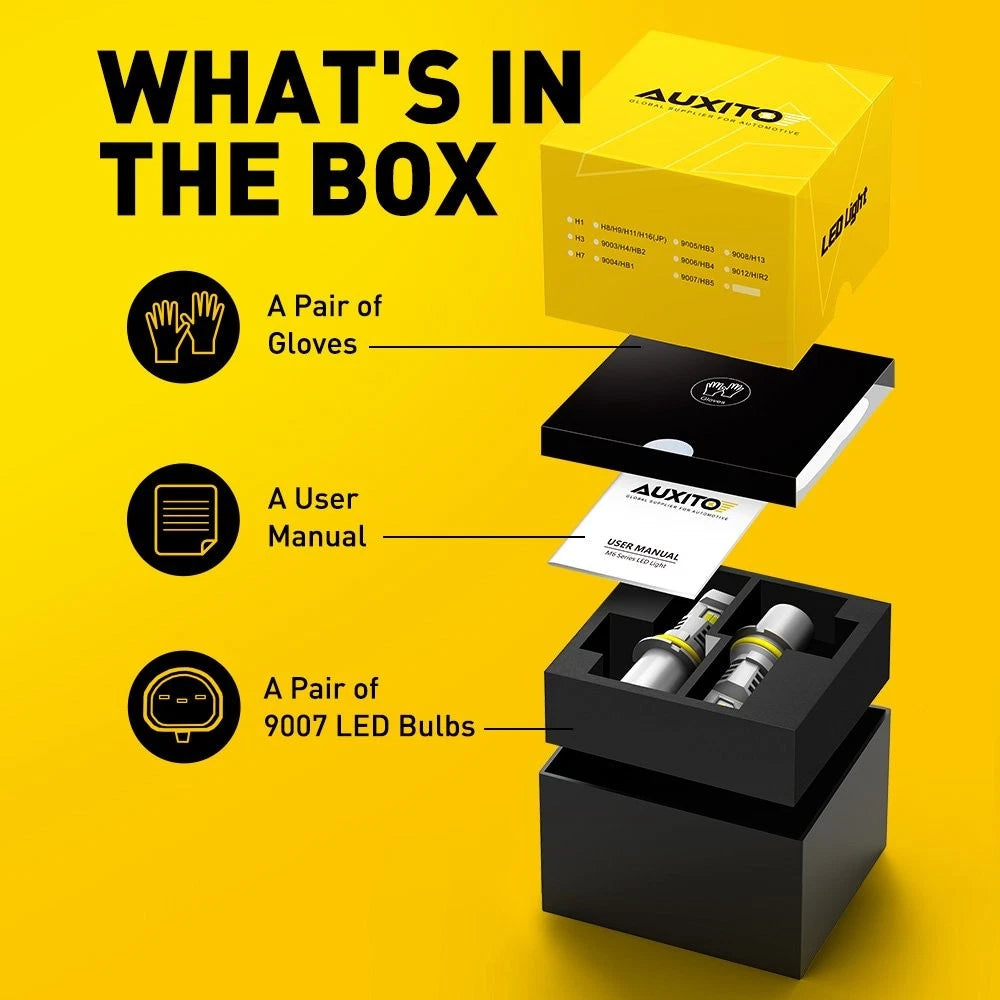 AUXITO 9007/HB5 LED Headlight Bulbs Kit High Low 6500K Super White Bright USEOA AUXITO