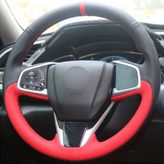 Top Leather Steering Wheel Hand-stitch on Wrap Cover For Honda Civic 10th CRV 17