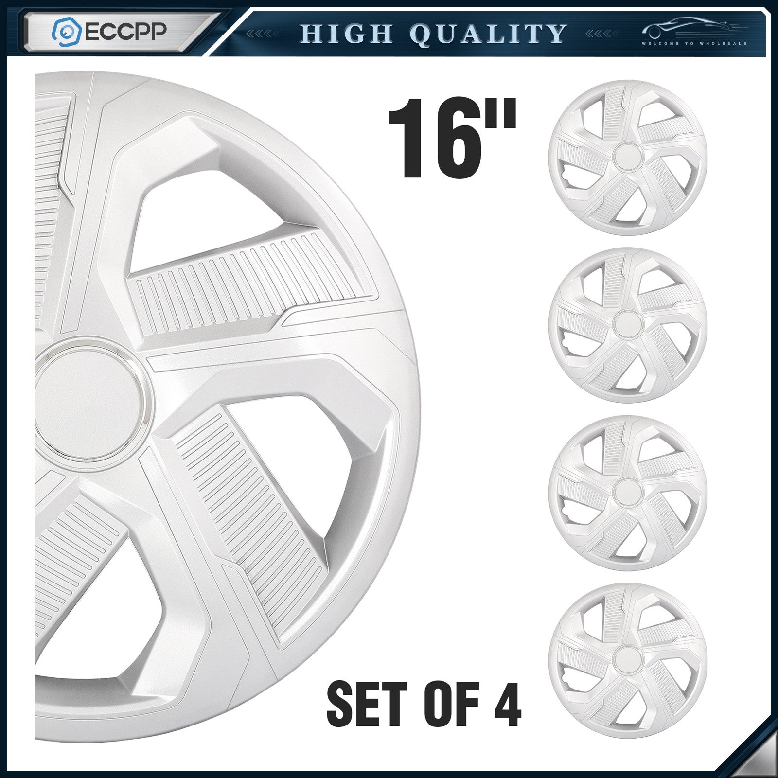 ECCPP 4Pcs 16 inch Wheel Hub Caps For R16 Tires Wheel Rim Covers Snap-On Silver KOEEP
