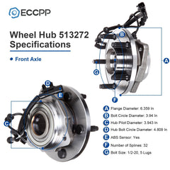 2 Pcs Wheel Hub Bearings Front For 2007-2016 Jeep Wrangler w/ 4-Wheel ABS Models 6B93BC-57