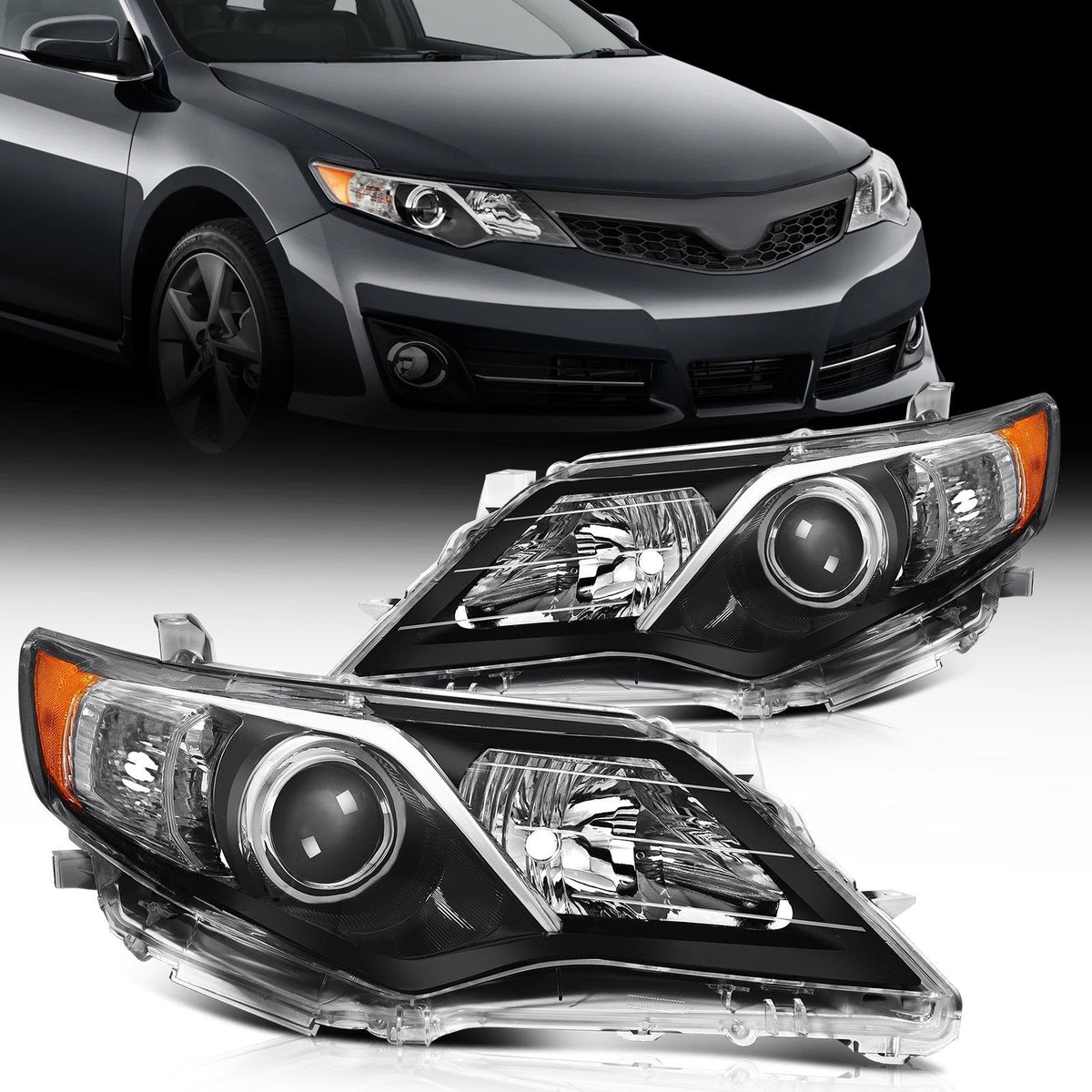 ECCPP Headlights Assembly For Toyota Camry 2.5L 3.5L 2012-2014 Pair Black Amber 6B93BC-57