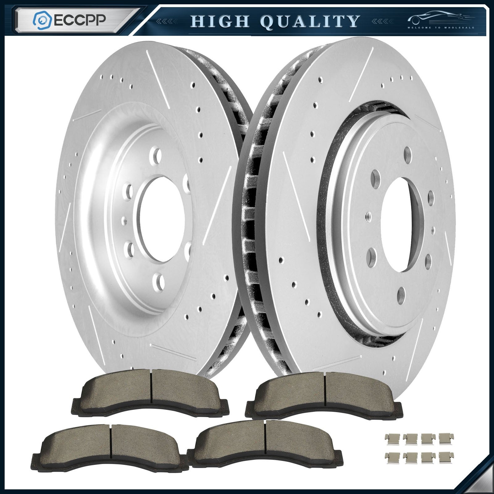 Front Drilled Slot Brake Rotor Ceramic Pad Kit For Ford F-150 Expedition Lincoln 6B93BC-57