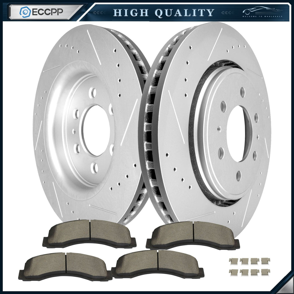 Front Drilled Slot Brake Rotor Ceramic Pad Kit For Ford F-150 Expedition Lincoln 6B93BC-57
