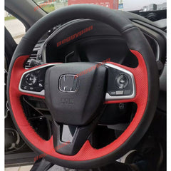 Black&Red Leather Steering Wheel Hand Sewing Wrap Cover For Honda Civic 10th