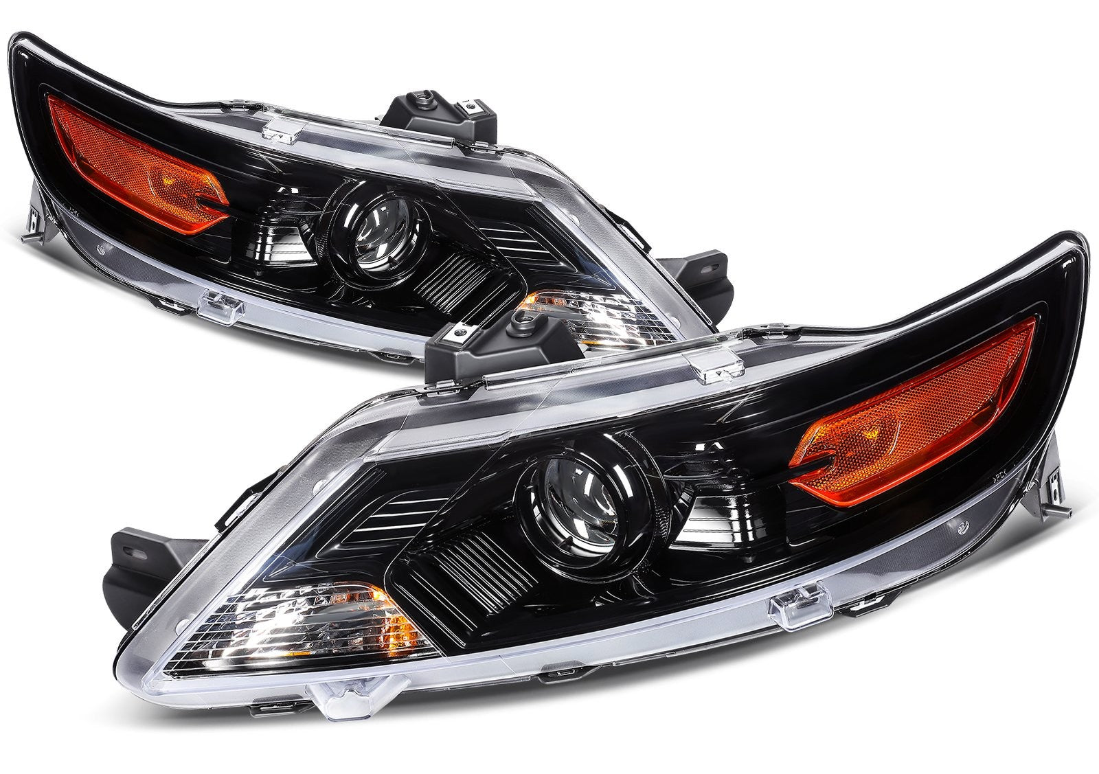 Pair Set Headlight Assembly For 2010-2012 Ford Taurus 3.5L Black w/Projector KOEEP