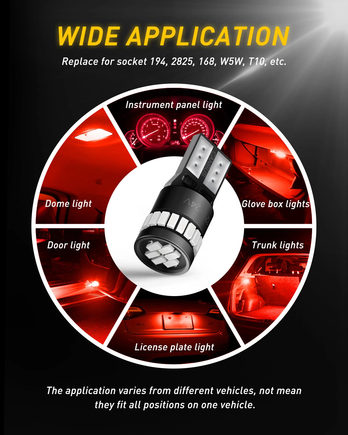 AUXITO T10 Red LED Inner Tail Light Bulb Super Bright 2825 168 192 194 175 2821 AUXITO