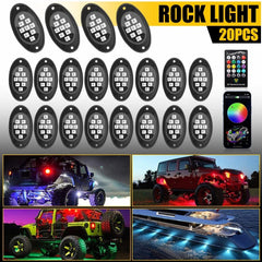 20X RGB LED Rock Lights Kit Underbody Neon Light Bluetooth App Remote Control A 6B93BC-57