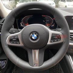 Black&Hole Leather Steering Wheel Hand-stitch on Wrap Cover For BMW G01 G02