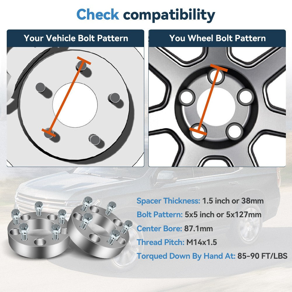 4X 1.5 inch Wheel Spacers 5x5/ 5x127 14x1.5 For 1988-1998 Chevrolet/ GMC C1500 6B93BC-57