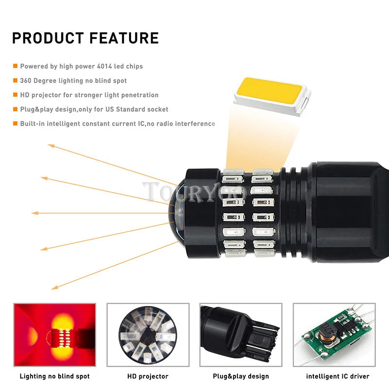 Alert Flash Strobe Blinking 7443 7440 Red LED Brake Tail Stop Signal Light Bulb 6B93BC-57