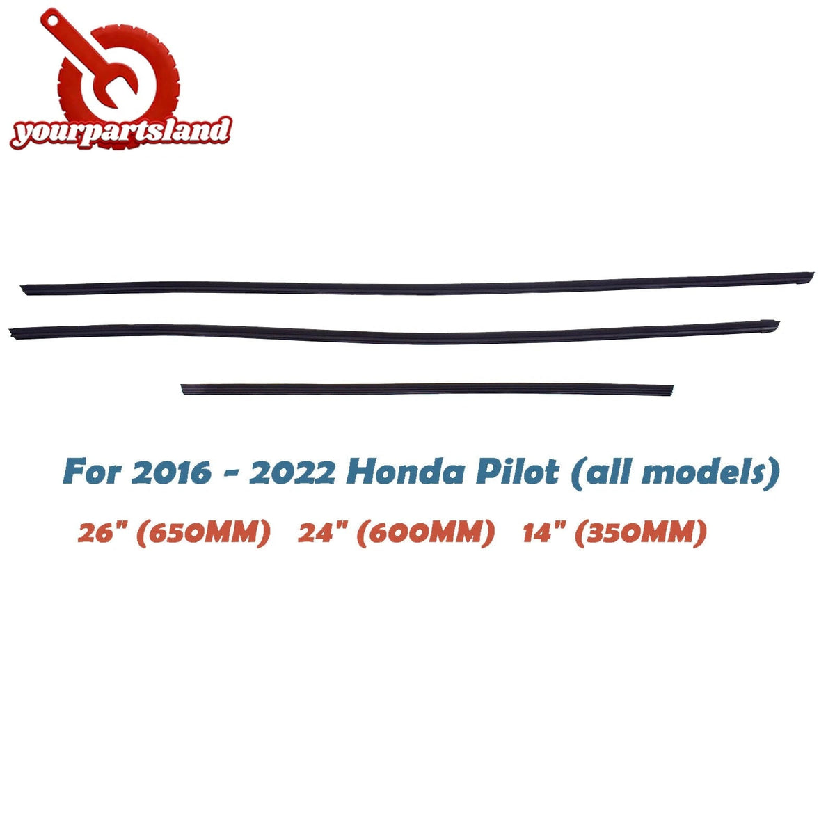 For Honda Pilot 2016-2022 Rubber Front Rear Wiper Inserts Set 3PCS 76622-SMA-004 6B93BC-57