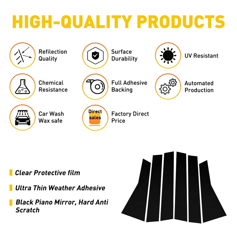 Piano Black Pillar Posts for 2017-2022 Honda CRV Set 6pcs Window Trim Cover Kits 6B93BC-57