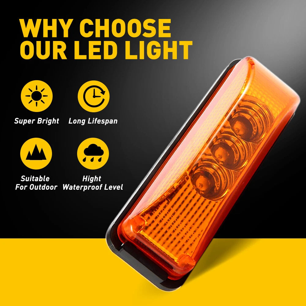 4x Amber 3 LED Side Marker Clearance Lights Waterproof for Trailer Truck RV EOA 6B93BC-57