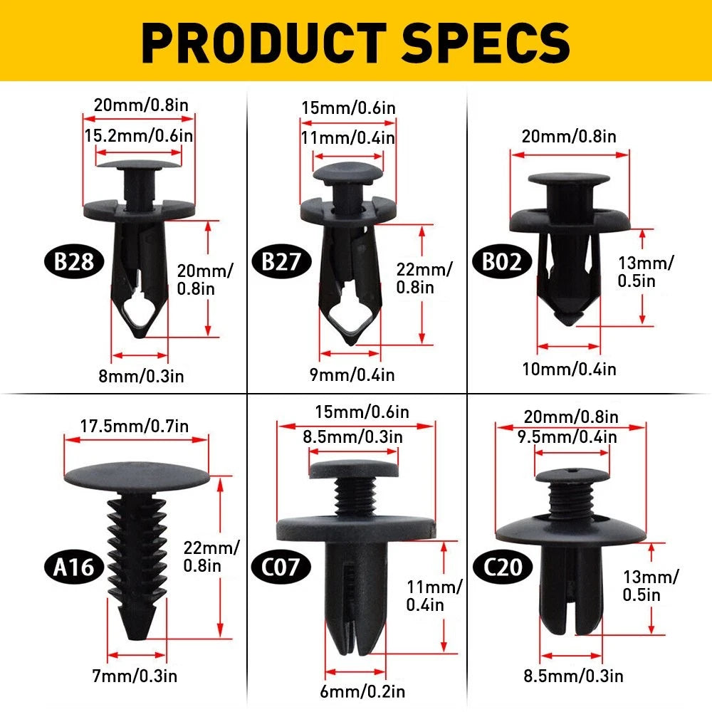 190PCS Car Body Trim Clips Retainer Bumper Rivets Screw Panel Push Fastener Kits 6B93BC-57