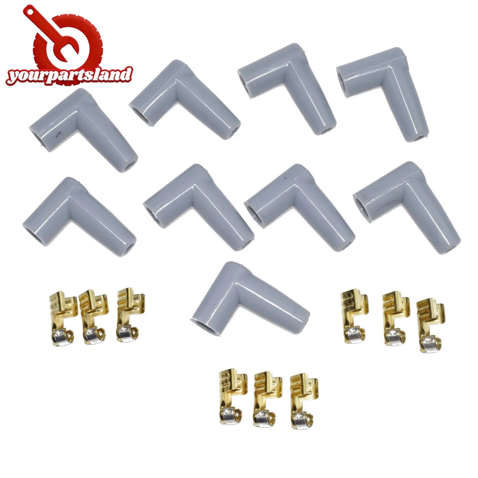 90 degree Spark Plug Wire Male Rubber Boots Terminals Ends Connector Set Grey 6B93BC-57