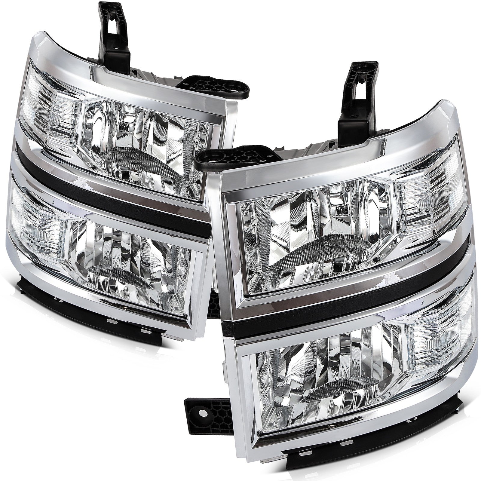Pair Headlights Assembly For 2014-2015 Chevrolet Silverado 1500 4.3L 5.3L Chrome 6B93BC-57