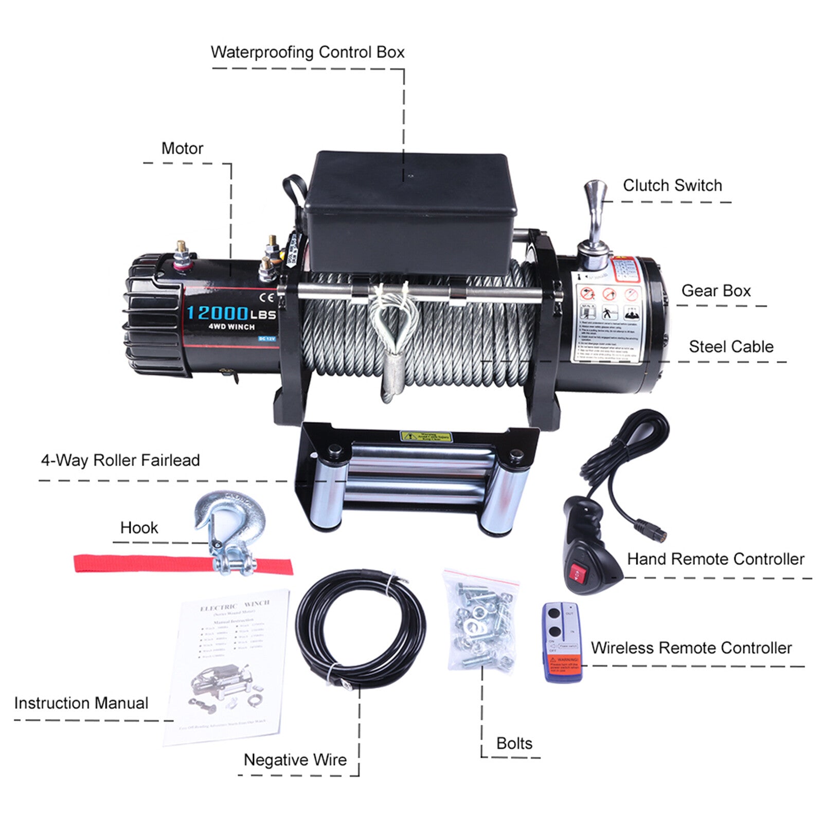 For 1960-2018 Toyota 12000LBS Steel Rope Off Road 4WD 12V Electric Winch Towing 6B93BC-57